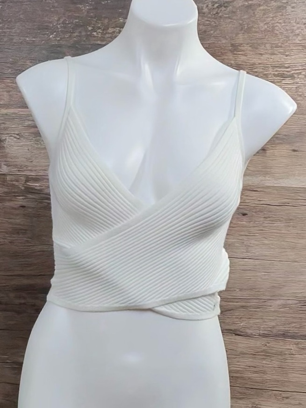 aerie Ivory White Ribbed Wrap Crop Tank